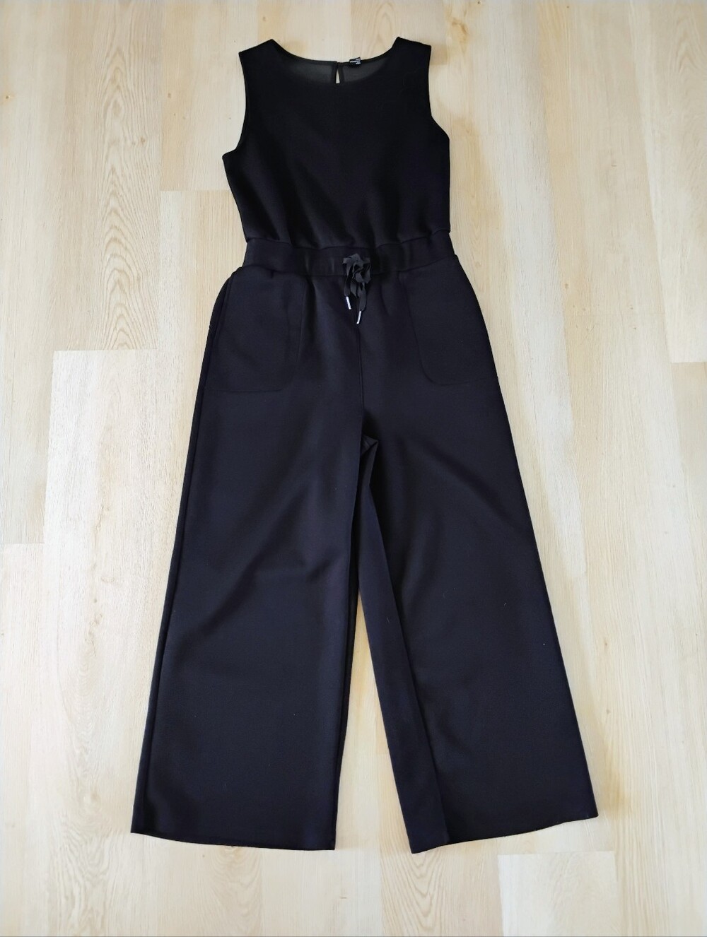 Anrabess Black Sleeveless Wide-Leg Jumpsuit
